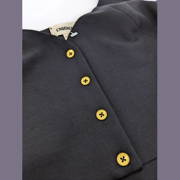 L'AGENCE Size 2 Womens Black Tank Sheath Midi Dress with Gold Tone Button - Picture 7 of 7